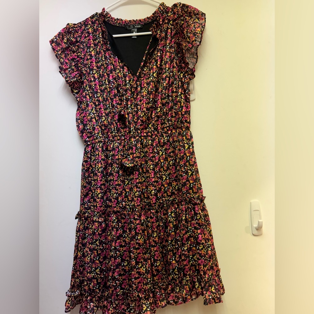 AQUA floral print ruffle dress